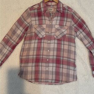 Express Women’s Plaid Button-Down Shirt in Pink and Gray